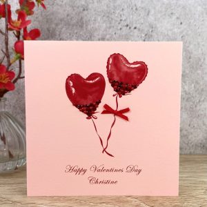 Handmade Valentine's Card Red Heart Balloons A5 Size Card