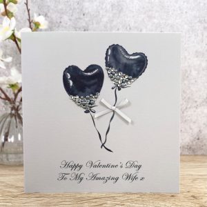 Handmade Valentine's Card Silver Heart Balloons Square Card