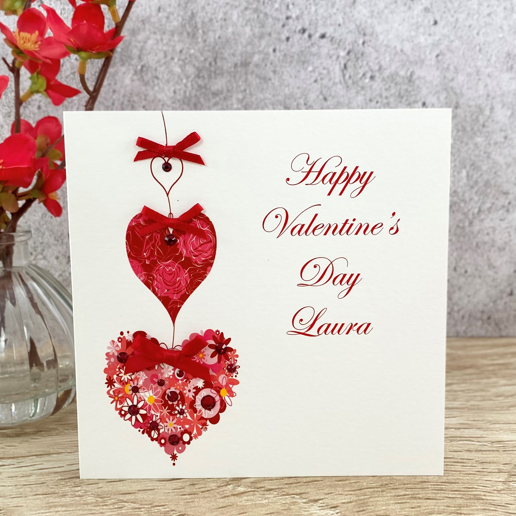 Handmade Valentine's Card Floral Hearts