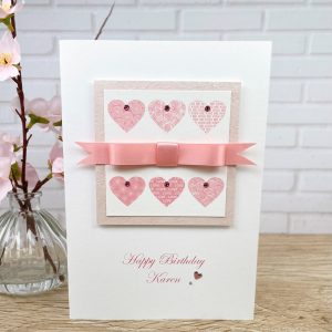 Luxury Handmade Birthday Cards Pink Six Hearts A5 Card