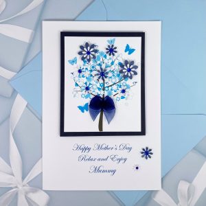 Luxury Handmade Mother's Day Card Blue Floral Tree A5 Card
