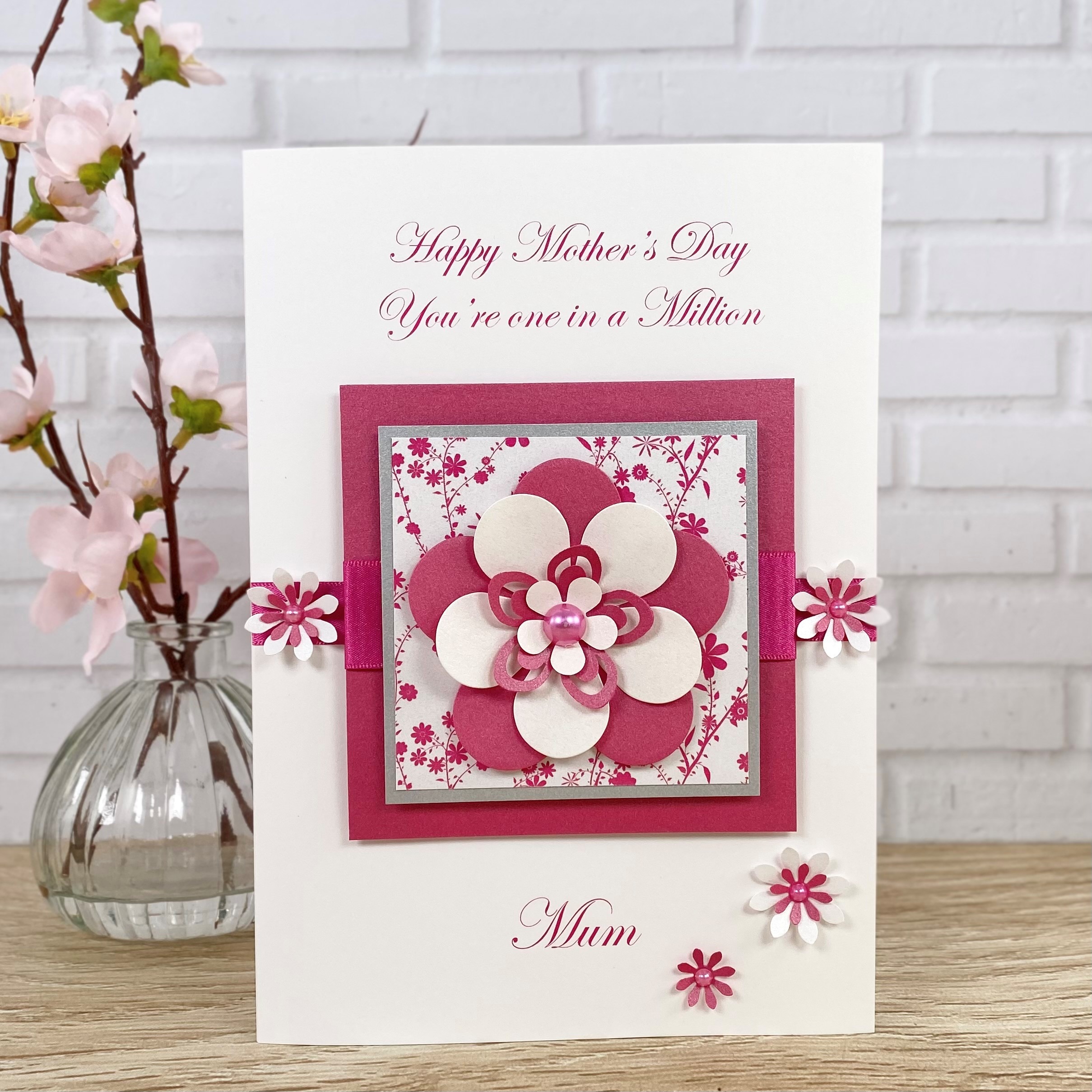 Luxury Handmade Mother's Day Card Pink Exquisite Flower A5 Large Card