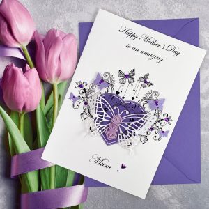 Luxury Handmade Mother's Day Card Purple Rosebud Butterfly A5 Card