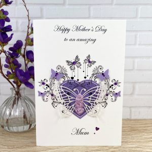 Luxury Handmade Mother's Day Card Purple Rosebud Butterfly A5 Card
