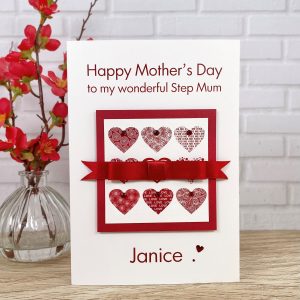 Luxury Handmade Mother's Day Card Red Satin Bow Hearts A5 Large Card