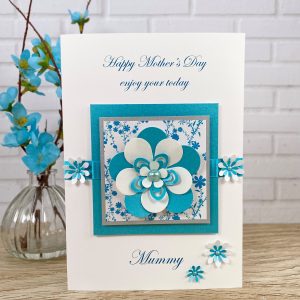 Luxury Handmade Mother's Day Card Turquoise Exquisite Flower A5 Large Card