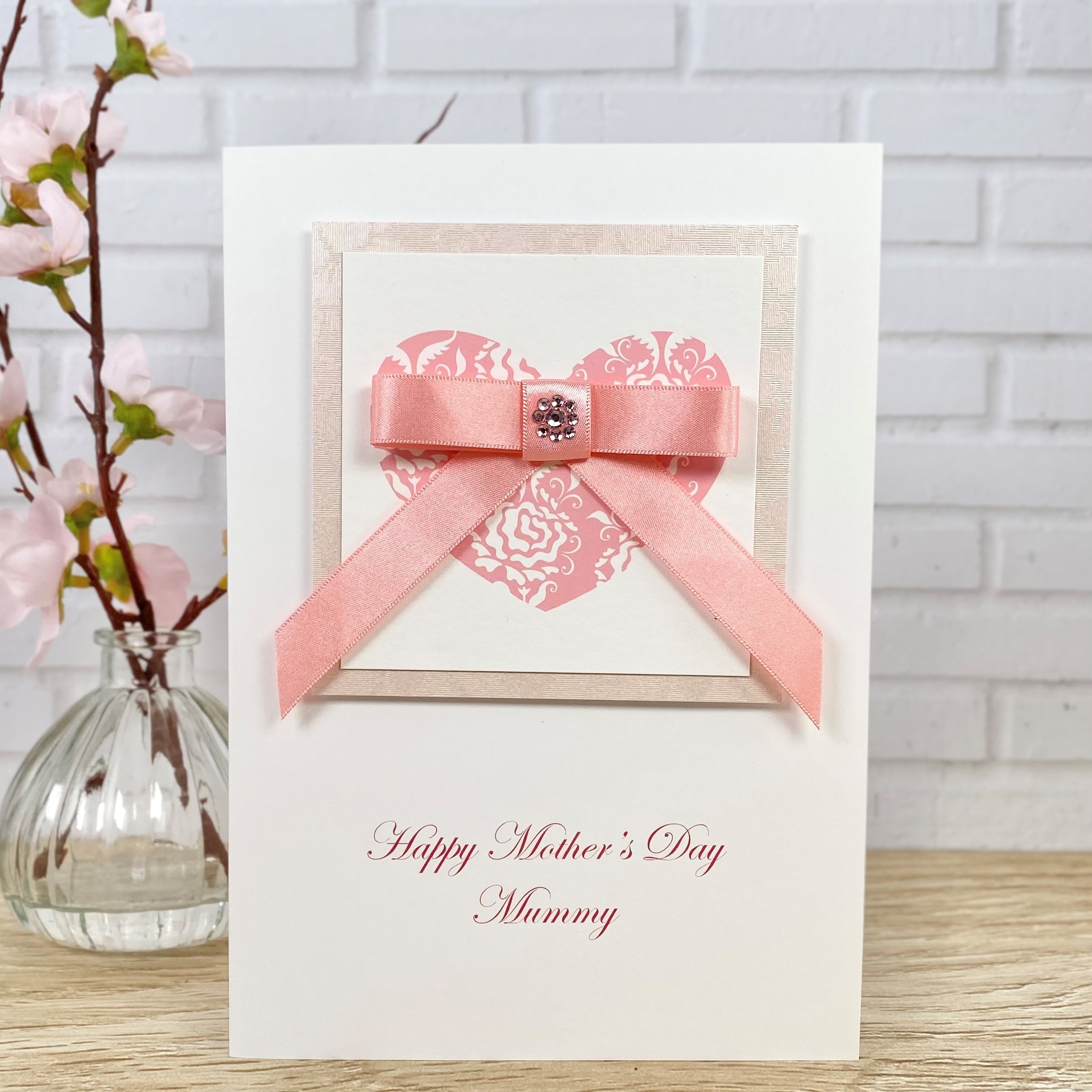 Luxury Handmade Pink Bowed Heart Card A5 Large Card
