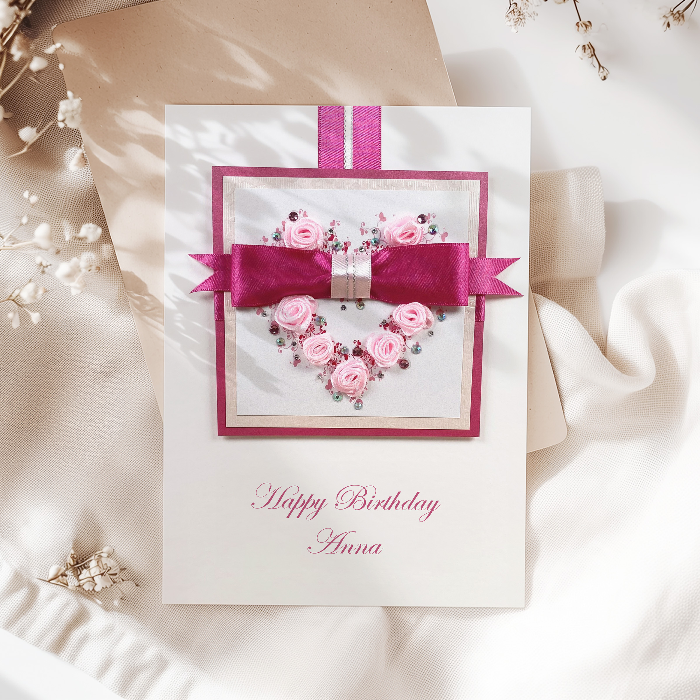 Luxury Satin Roses Birthday Card