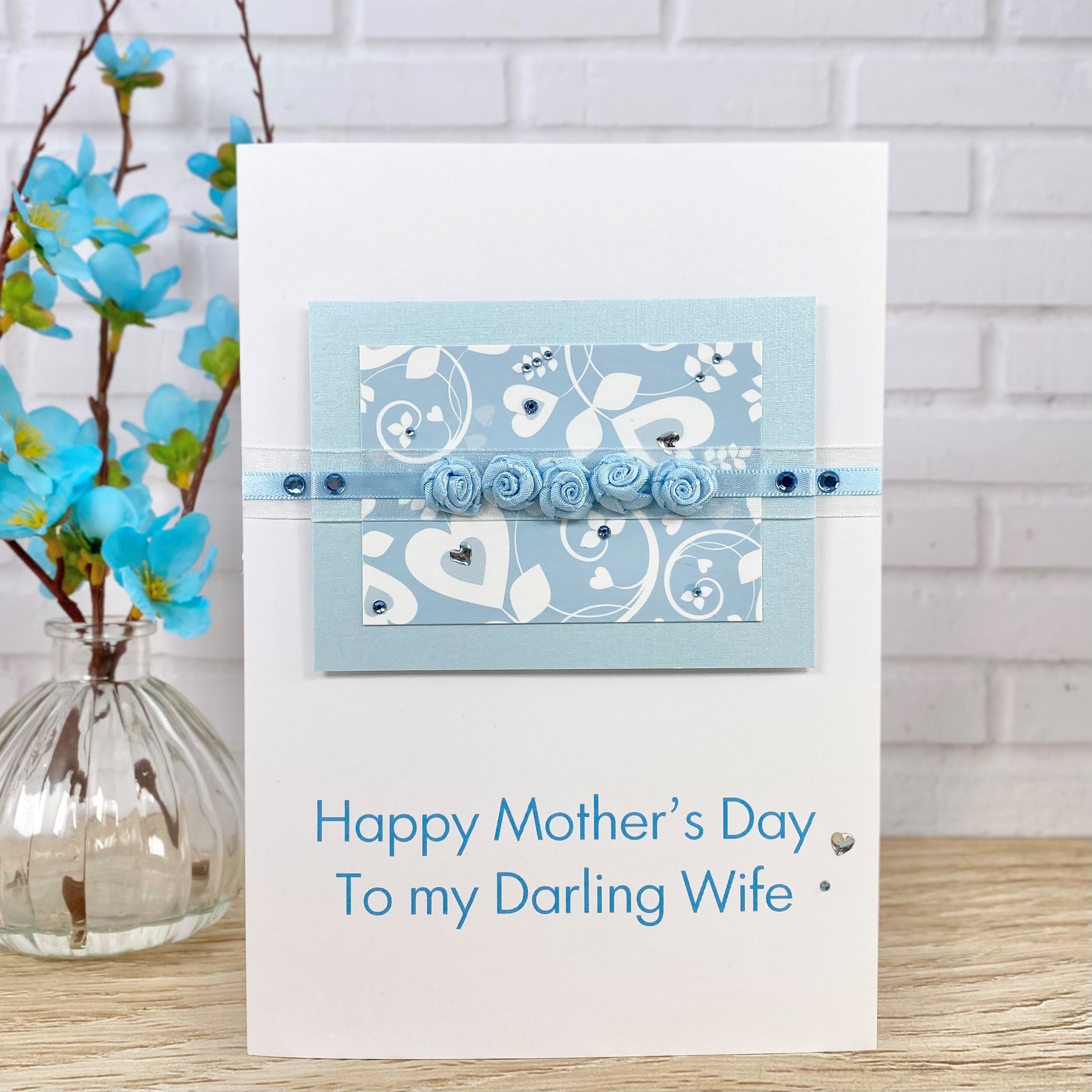 Luxury Handmade Mother's Day Card Blue Roses A5 Large Card