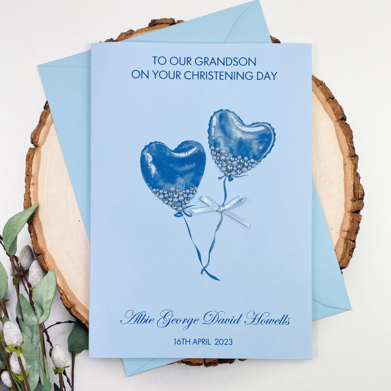 Handmade Christening Card ‘Jewelled Balloons’