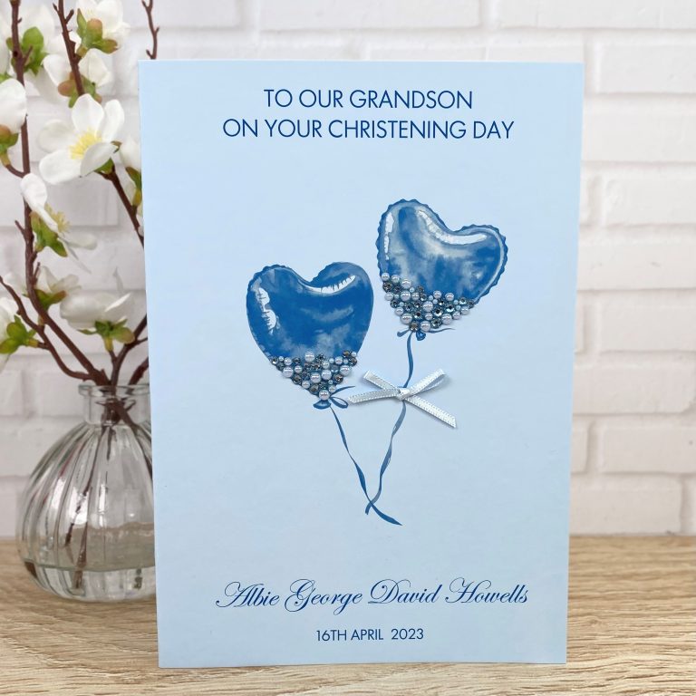 Handmade Christening Card ‘Jewelled Balloons’