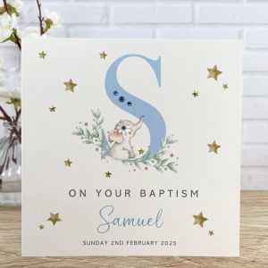Handmade Baptism Card Blue Alphabet S Square Card