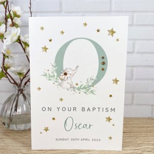 Handmade Baptism Card Sage Alphabet O A5 Card