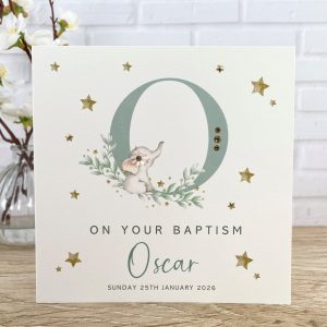 Handmade Baptism Card Sage Alphabet O Square Card