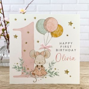 Handmade Birthday Card Age 1 Mouse Square Card