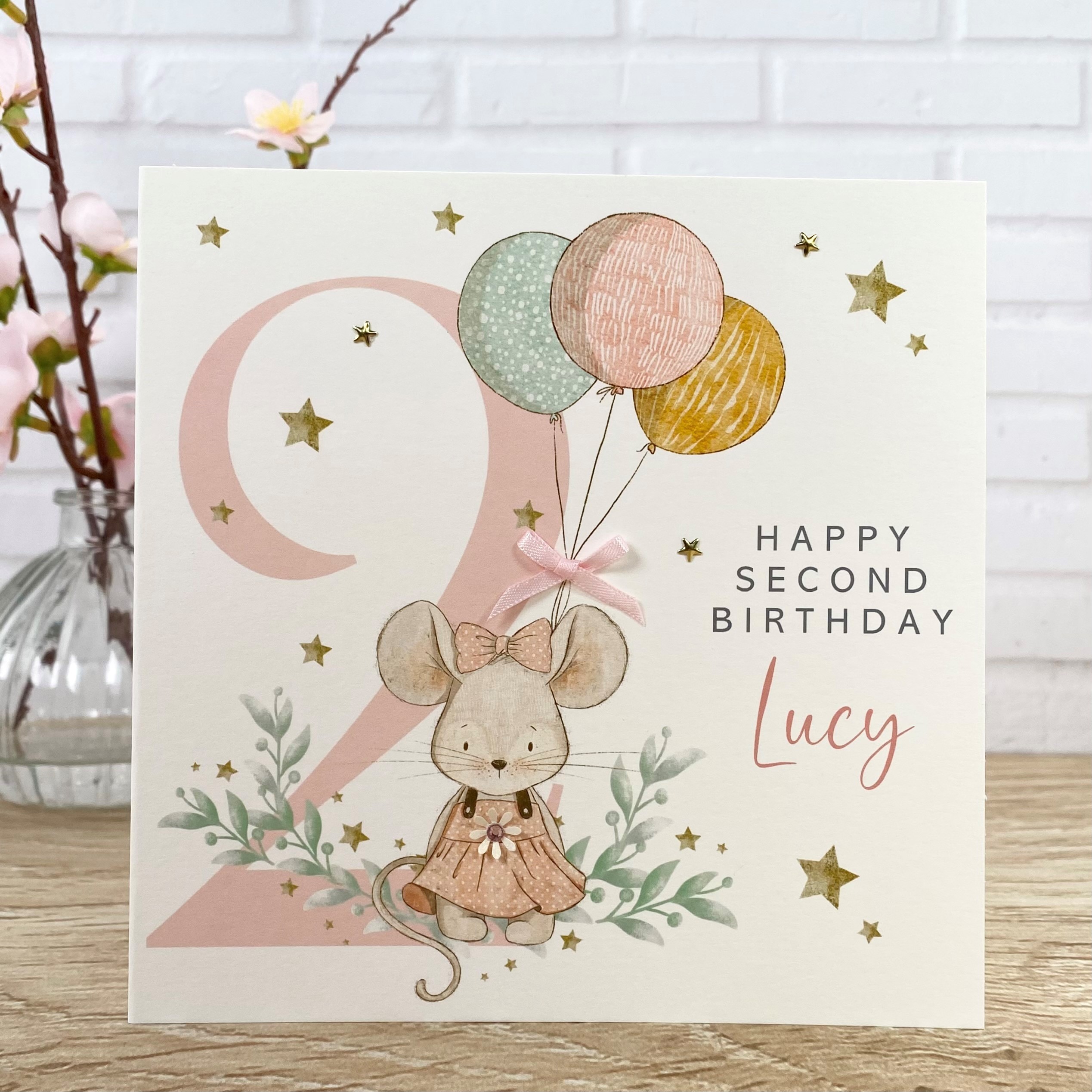 Handmade Birthday Card Age 2 Mouse Square Card
