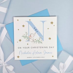 Handmade Christening Card Blue Alphabet N Square Cards