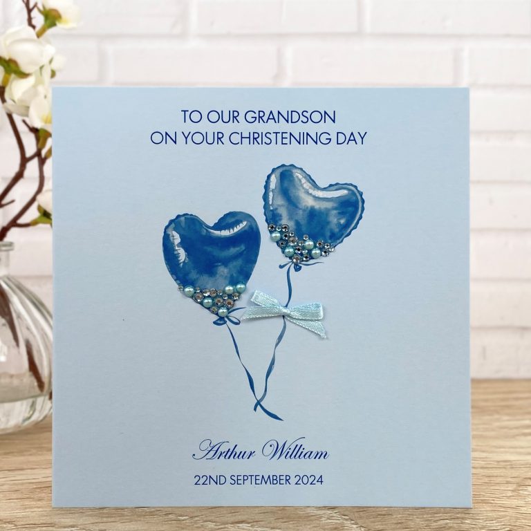 Handmade Christening Card ‘Jewelled Balloons’