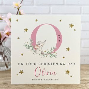 Handmade Christening Card Pink Alphabet O Square Card