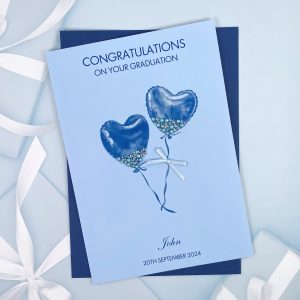Handmade Graduation Card Blue Heart Balloons A5 Card