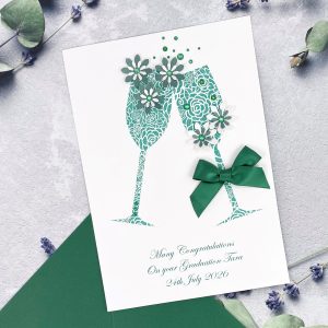 Handmade Graduation Cards Green Champagne Toast A5 Large Card