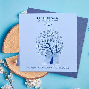 Handmade Personalised Sympathy Card Blue Floral Tree Square Size