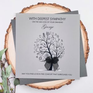 Handmade Personalised Sympathy Card Grey Floral Tree Square Card