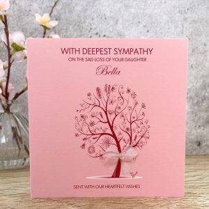 Handmade Personalised Sympathy Card Pink Floral Tree Square Size