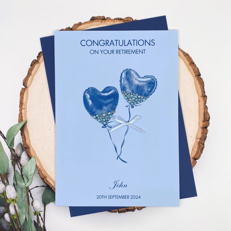 Handmade Personalised Retirement Card ‘Jewel Encrusted Balloons’