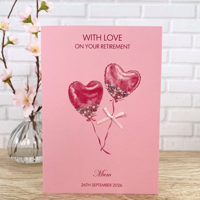 Handmade Personalised Retirement Card ‘Jewel Encrusted Balloons’
