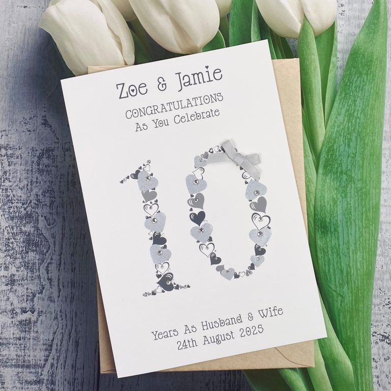 Handmade Wedding Anniversary Card ‘Heart Numbers’ (any number)