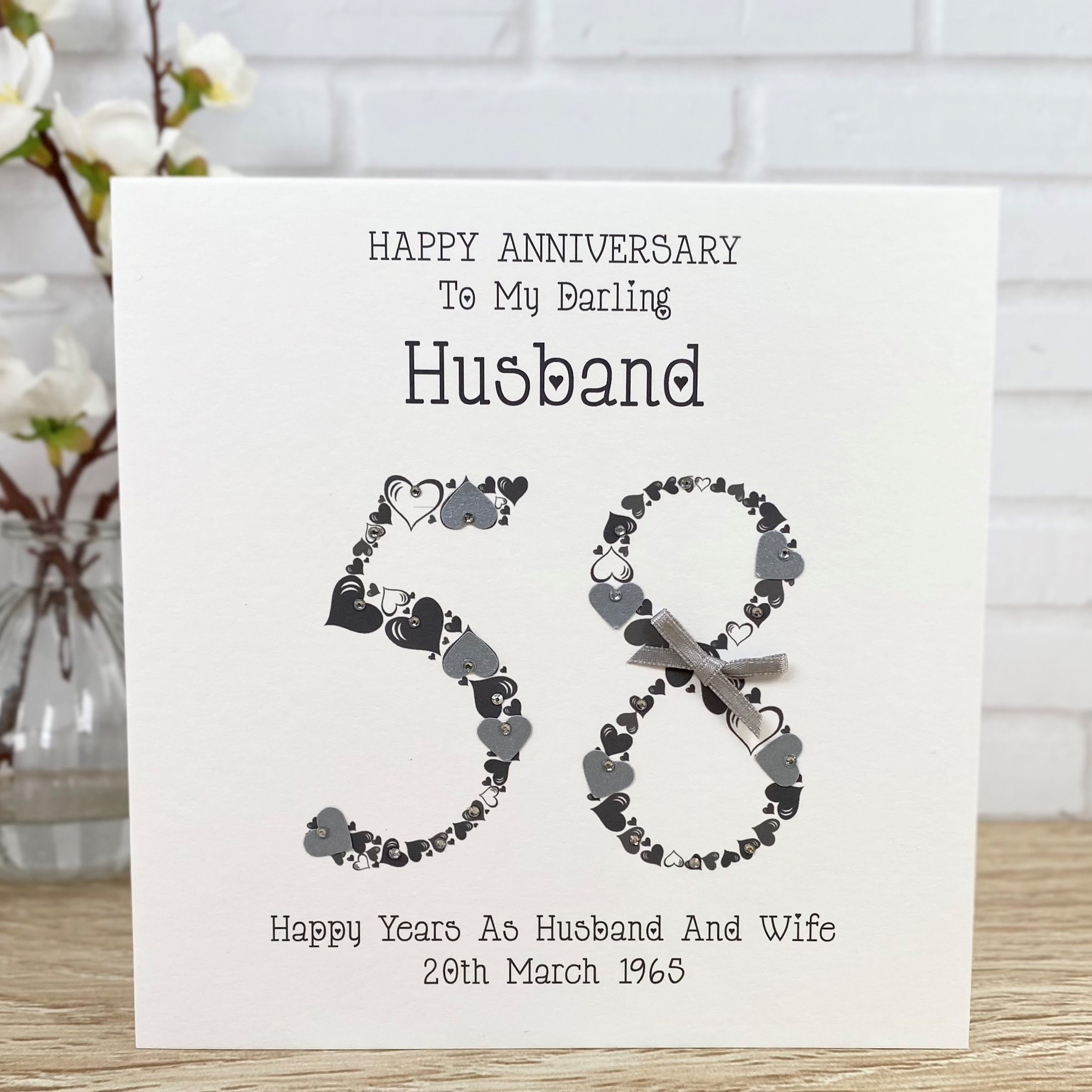 Handmade Wedding Anniversary Card 58 Years Heart Numbers
