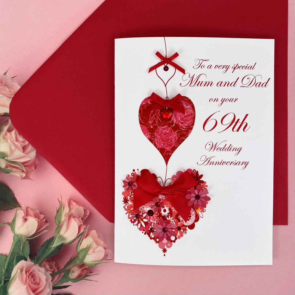 Handmade Wedding Anniversary Card 'Floral Hearts' - Handmade Cards ...