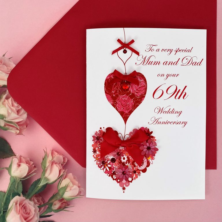 Handmade Wedding Anniversary Card ‘Floral Hearts’