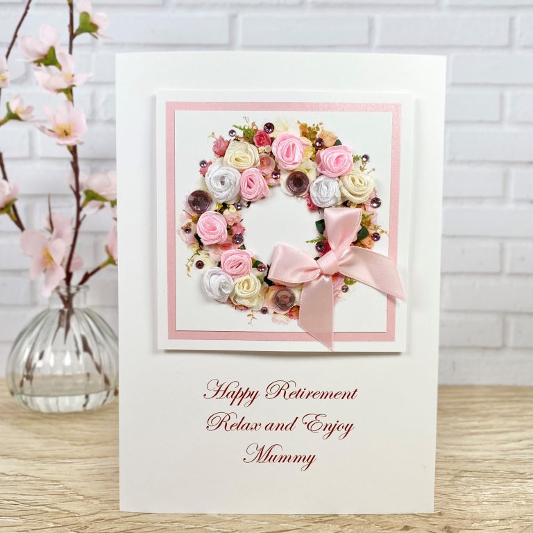 Luxury Handmade Retirement Card “Rosebud Wreath”