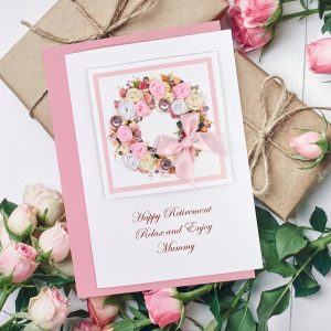 Luxury Handmade Retirement Card Pink Floral Wreath Card