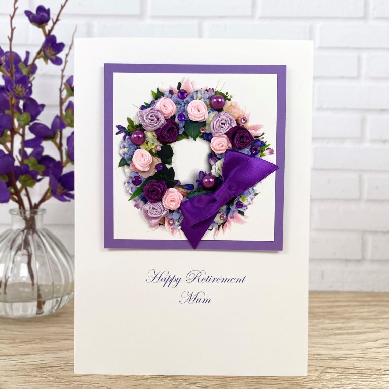 Luxury Handmade Retirement Card “Rosebud Wreath”