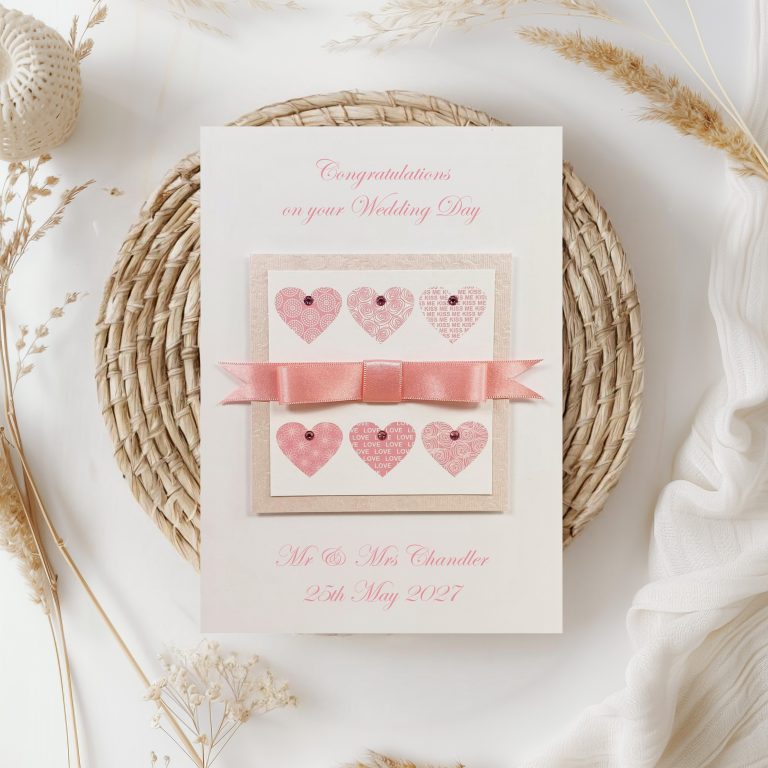 Luxury Handmade Wedding Card “Patterned Hearts”
