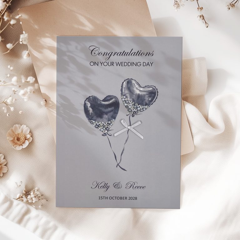 Personalised Handmade Wedding Card “Jewel Encrusted Balloons”