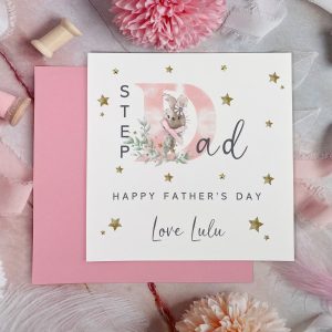 Step Dad Father's Day Card Pink Bunny Square Card