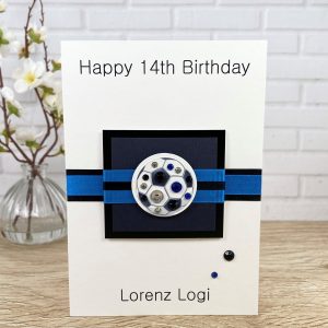 Children's Handmade Birthday Card Blue Football