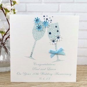 Handmade 1st Wedding Anniversary Card Blue Champagne Glasses Square Card