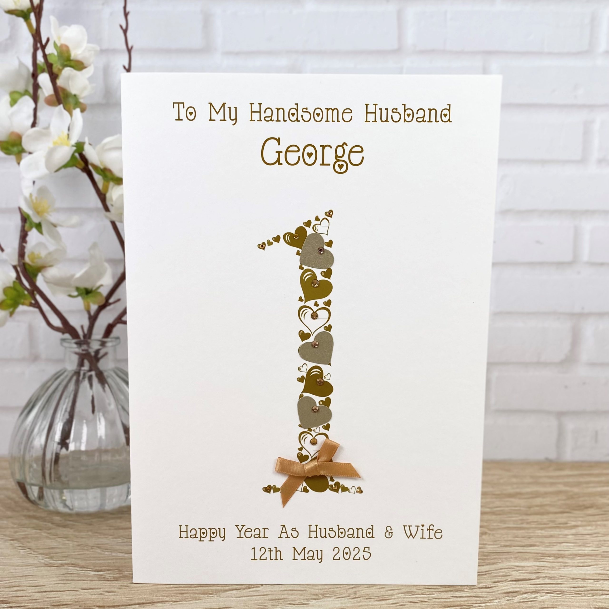 Handmade 1st Wedding Anniversary Card Gold A5 Card
