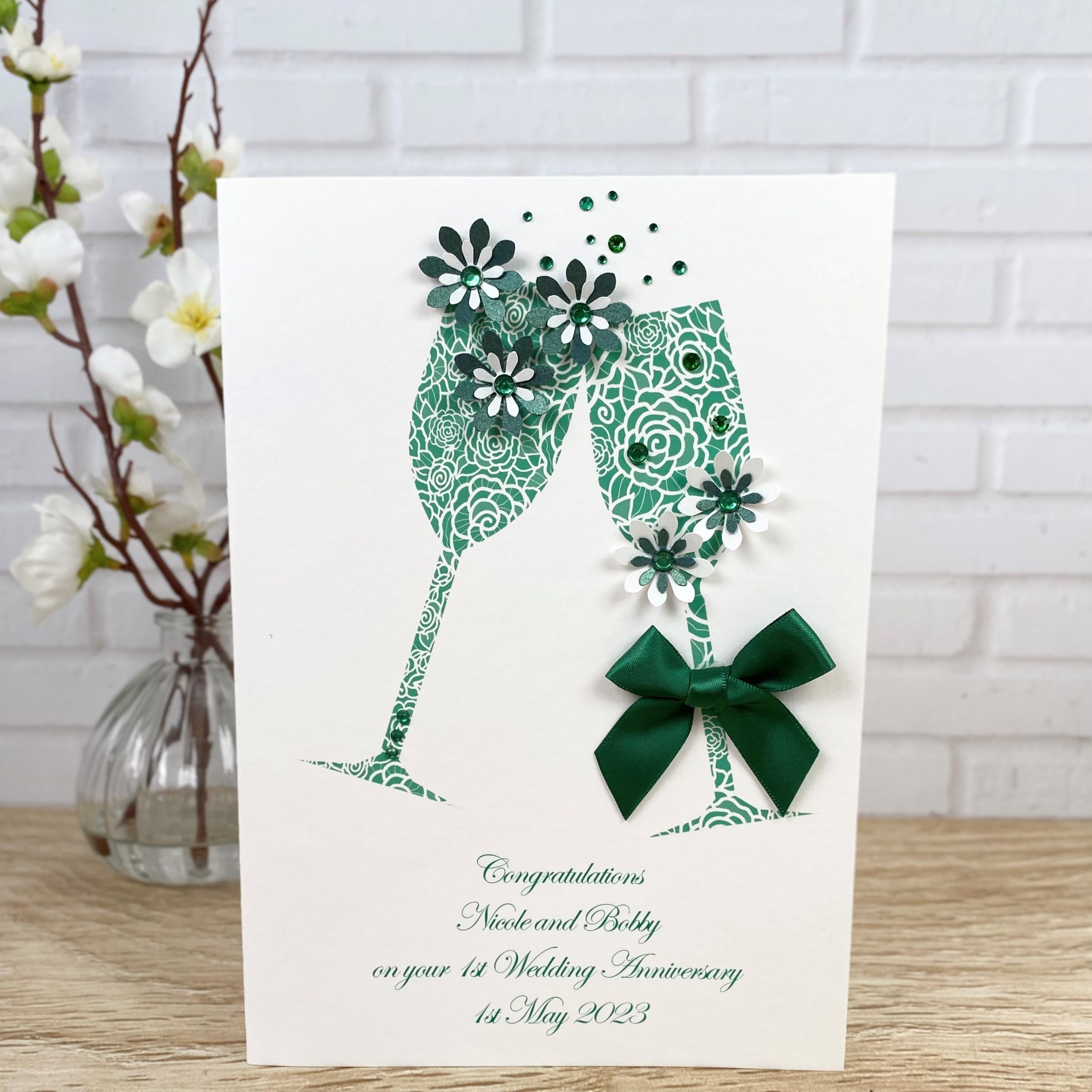 Handmade 1st Wedding Anniversary Card Green Toast A5 Card