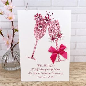 Handmade 1st Wedding Anniversary Card Pink Toast A5 Large Card