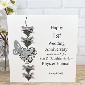 Handmade 1st Wedding Anniversary Silver Heart Chain Square Card