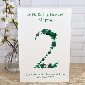 Handmade 2nd Wedding Anniversary Card Green A5 Card