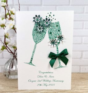 Handmade 2nd Wedding Anniversary Card Green Toast A5 Card