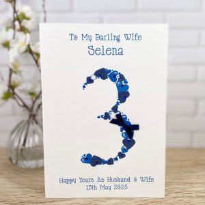 Handmade 3rd Wedding Anniversary Card Blue A5 Card