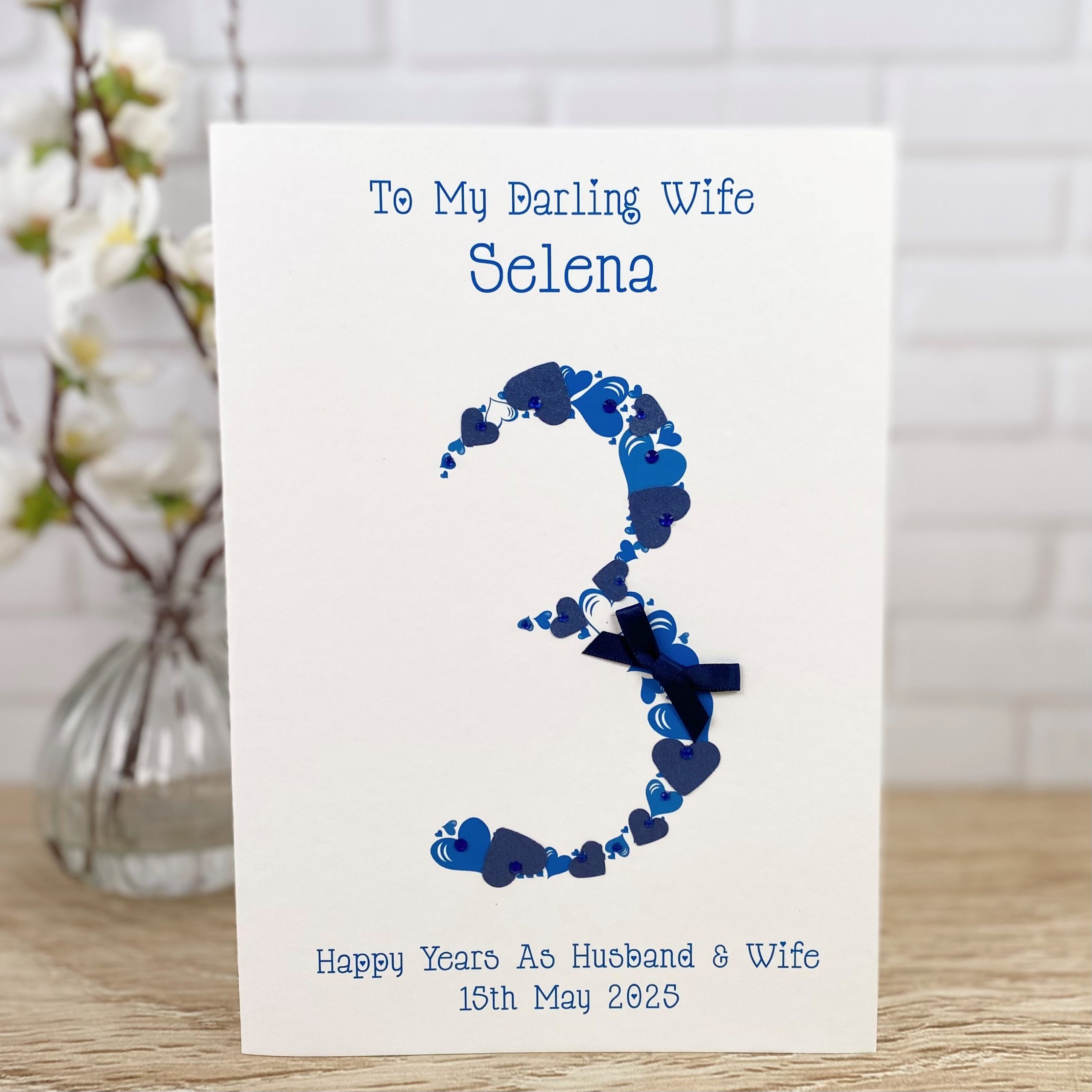 Handmade 3rd Wedding Anniversary Card Blue A5 Card